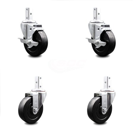 Service Caster 4 Inch Soft Rubber Wheel Swivel 7/8 Inch Square Stem Caster Brakes SCC, 2PK SCC-SQ20S414-SRS-TLB-78-2-S-2